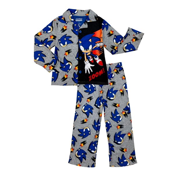 Sonic Boy's 2-Piece Button Up Fleece Pajama Set