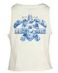 Salt Life Women's, Aquarium Turtle, Tie Front, Cotton Poly Slub, Tank,