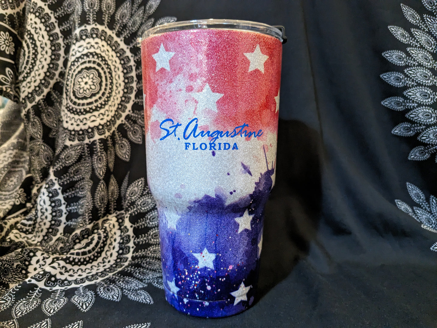 ID SA Souvenir Tumbler Cup With Straw, Shimmer Flag,