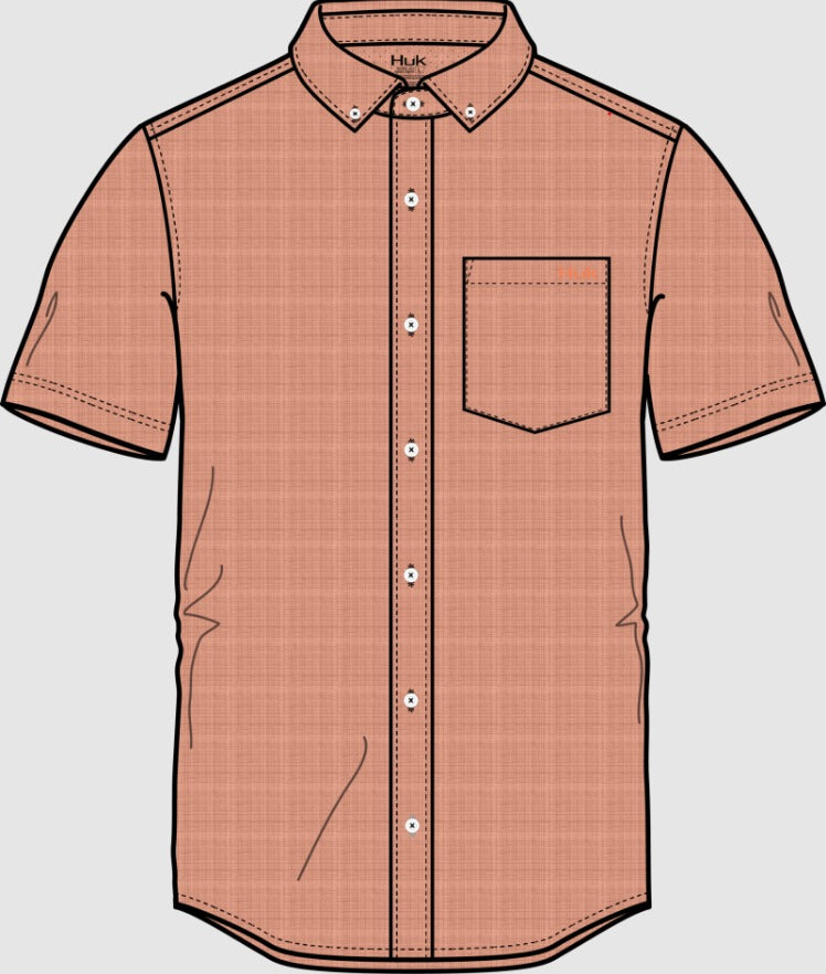 Huk Cross-Dye Teaser Button Short-Sleeve, Blue Fog